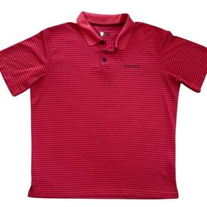 COLUMBIA MENS OMNI SHADE UTILIZER STRIPPED COLLARED POLO MOUNTAIN RED LARGE